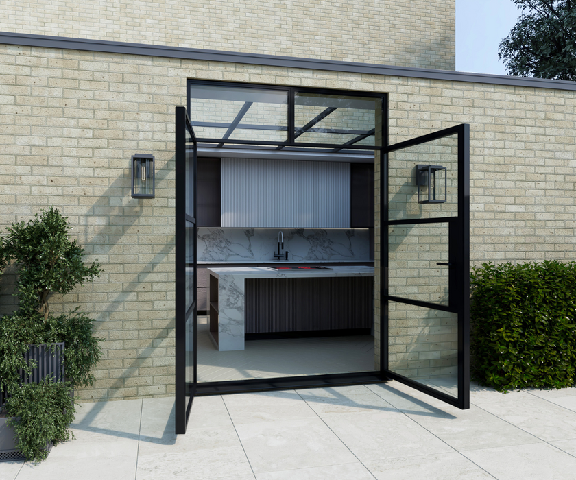 1400mm Black Heritage Aluminium French Doors + 290mm Top Window - Home Build Doors