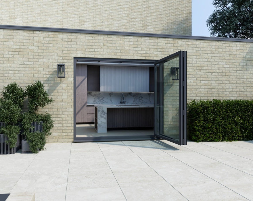 2100mm Agate Grey on White Bifold Door Korniche - 2 sections - Home Build Doors