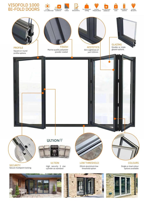 3200mm Anthracite Grey on White Heritage Visofold 1000 Bifold Door - 4 sections - Home Build Doors