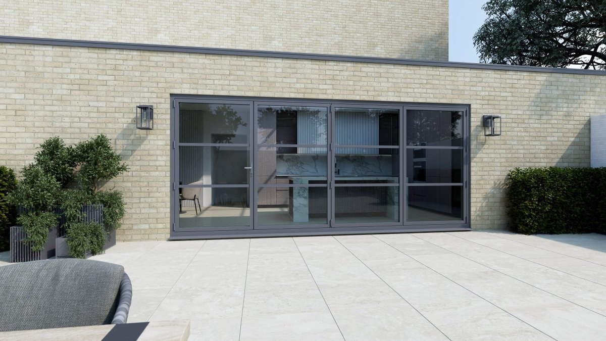 4 Section Smart Heritage Aluminium Bifold Doors - Anthracite Grey on White