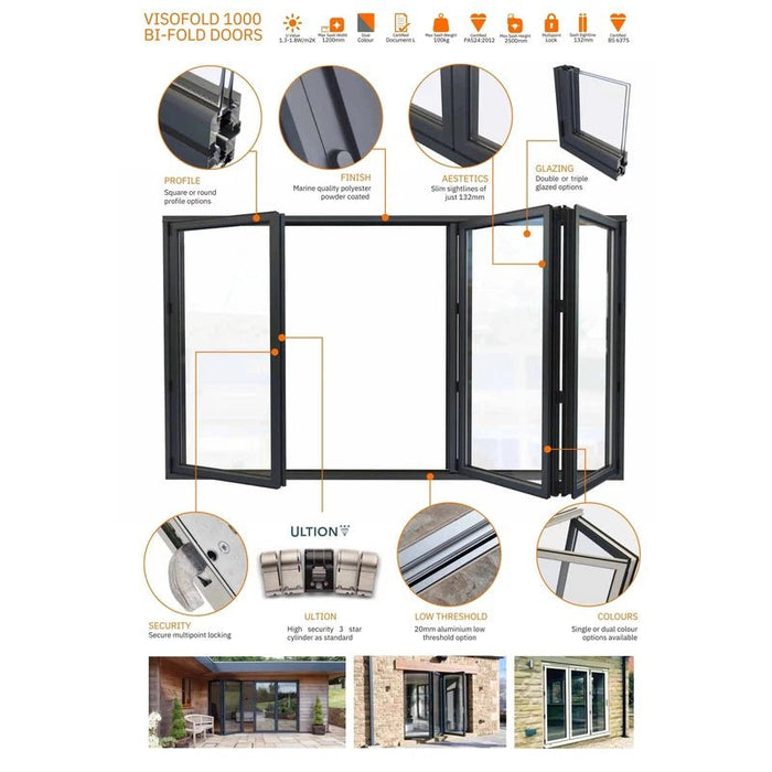 3200mm Black on White Aluminium Bifold Door Smart System - 3 sections - Home Build Doors