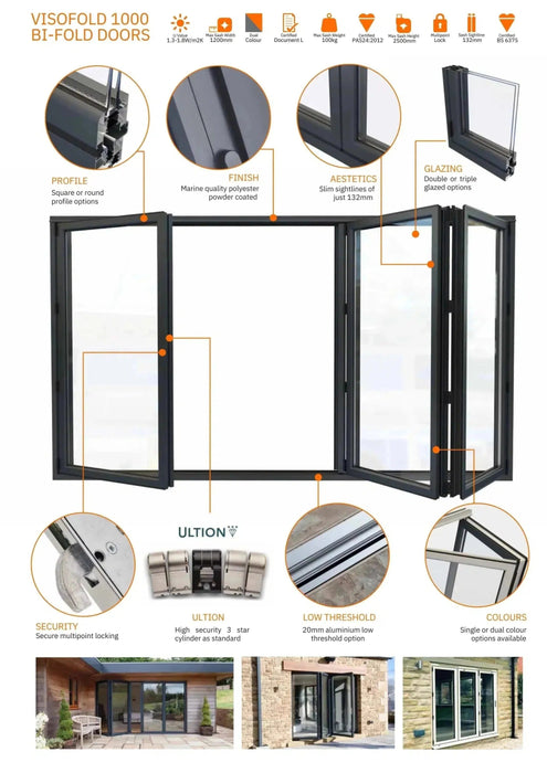 3200mm Black on White Heritage Visofold 1000 Bifold Door - 4 sections - Home Build Doors