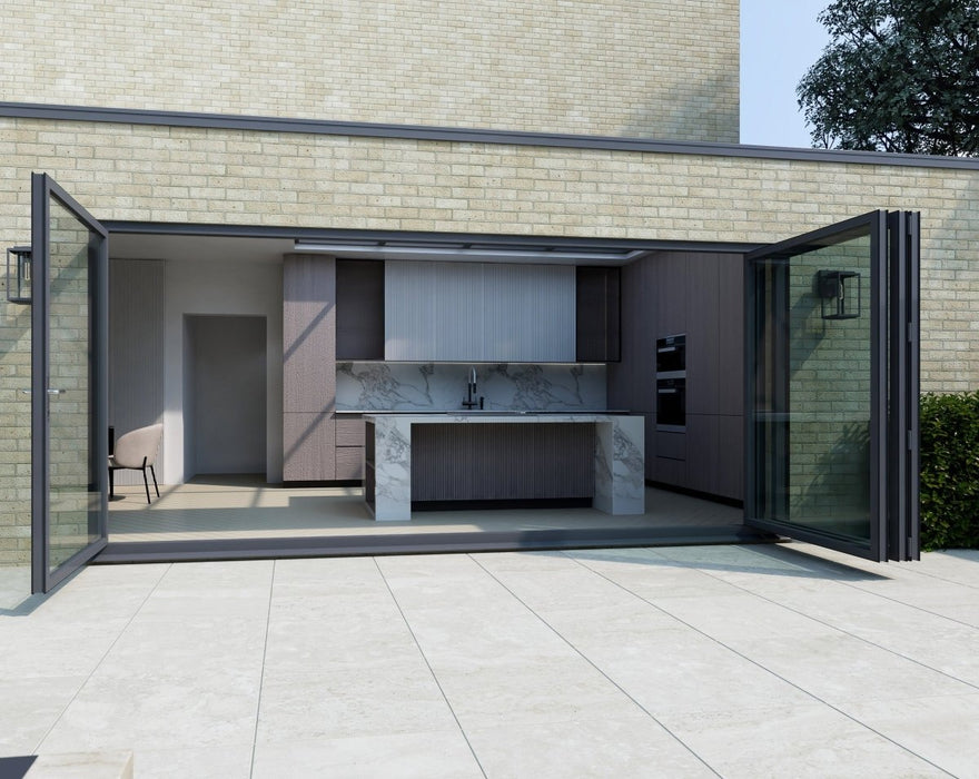 3400mm Agate Grey Bifold Door Korniche - 4 sections - Home Build Doors