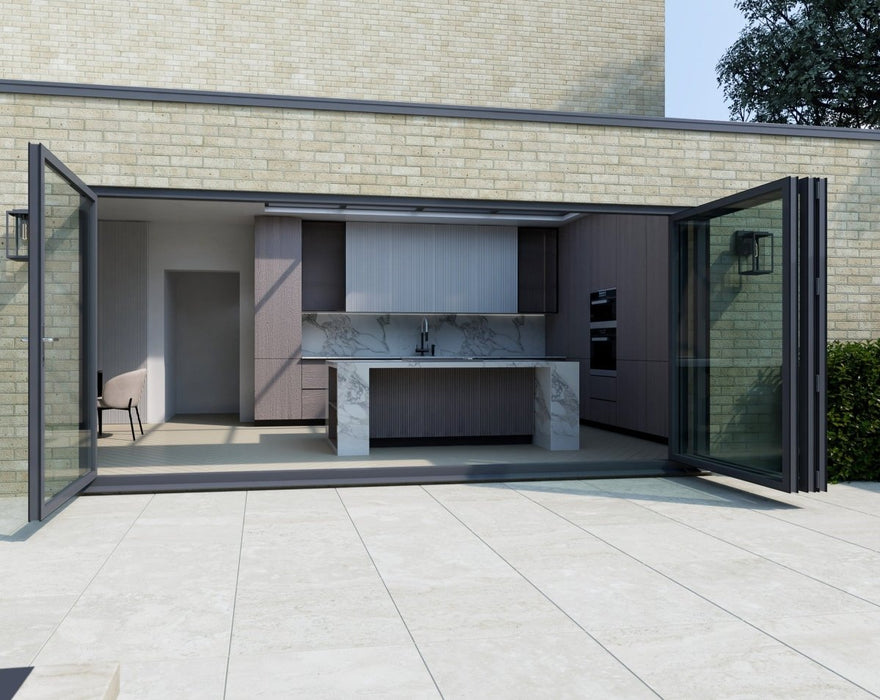 3500mm Agate Grey Bifold Door Korniche - 4 sections - Home Build Doors