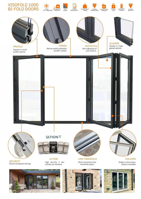 3700mm Black Heritage Visofold 1000 Bifold Door - 4 sections - Home Build Doors