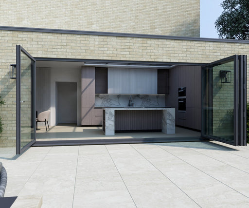 3900mm Anthracite Grey on White Aluminium Bifold Door SMART system - 4 sections - Home Build Doors