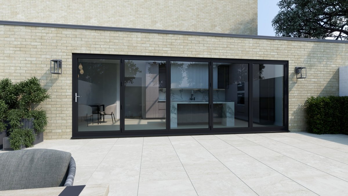 4200mm Black on White Bifold Door Korniche - 5 sections - Home Build Doors