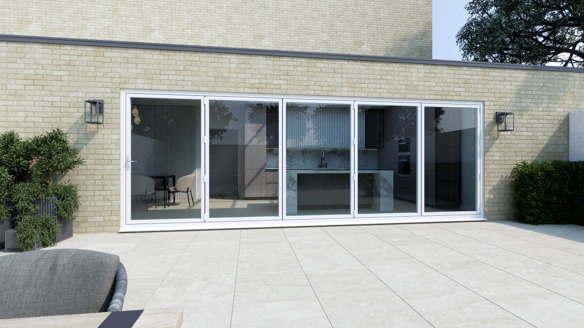 4200mm White Aluminium Bifold Door SMART system - 5 sections - Home Build Doors