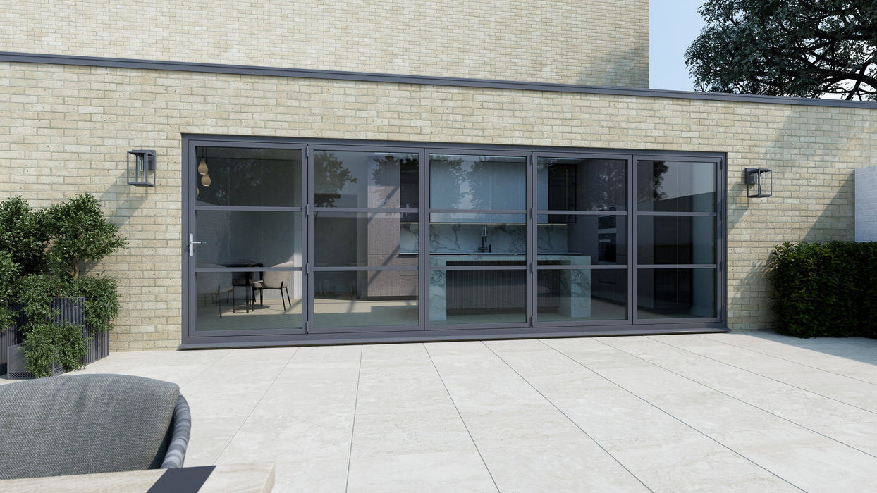 4700mm Anthracite Grey on White Heritage Visofold 1000 Bifold Door - 5 sections