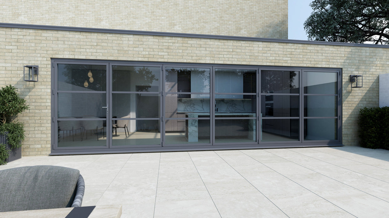 5200mm Anthracite Grey on White Heritage Visofold 1000 Bifold Door - 6 sections