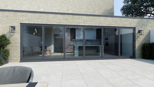 5200mm Anthracite Grey on White Bifold Door Korniche - 6 sections - Home Build Doors