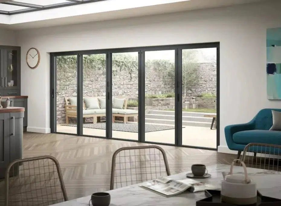 5500mm Black Aluminium Bifold Door SMART system - 5 sections - Home Build Doors