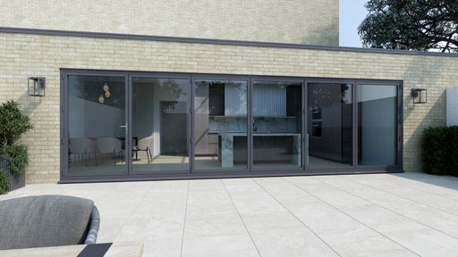 5600mm Agate Grey on White Bifold Door Korniche - 6 sections - Home Build Doors