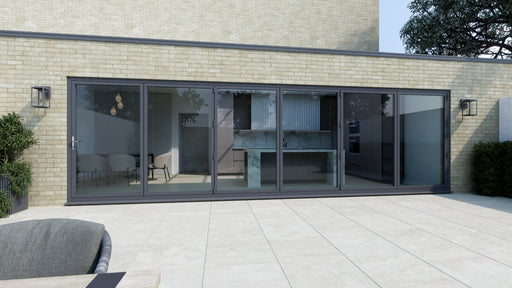 5600mm Anthracite Grey on White Aluminium Bifold Door SMART system - 6 sections - Home Build Doors