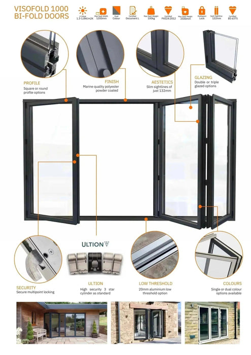5800mm Anthracite Grey on White Heritage Visofold 1000 Bifold Door - 6 sections - Home Build Doors