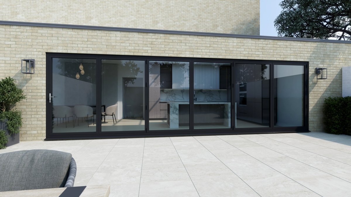 5800mm Black on White Aluminium Bifold Door SMART system - 6 sections - Home Build Doors