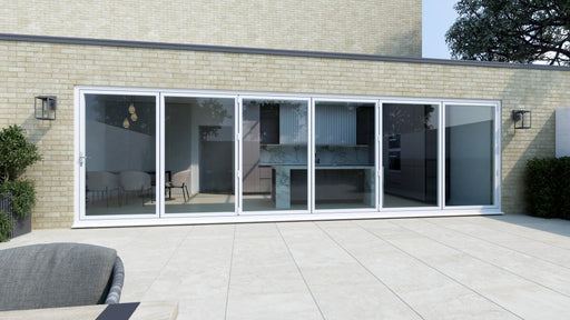 5800mm White Aluminium Bifold Door SMART system - 6 sections - Home Build Doors