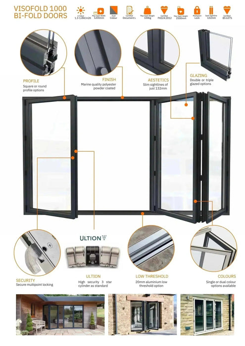 6600mm White Heritage Visofold 1000 Bifold Door - 6 sections - Home Build Doors