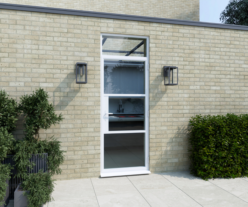 700mm - White Heritage Aluminium Single Door + 290mm Top Window