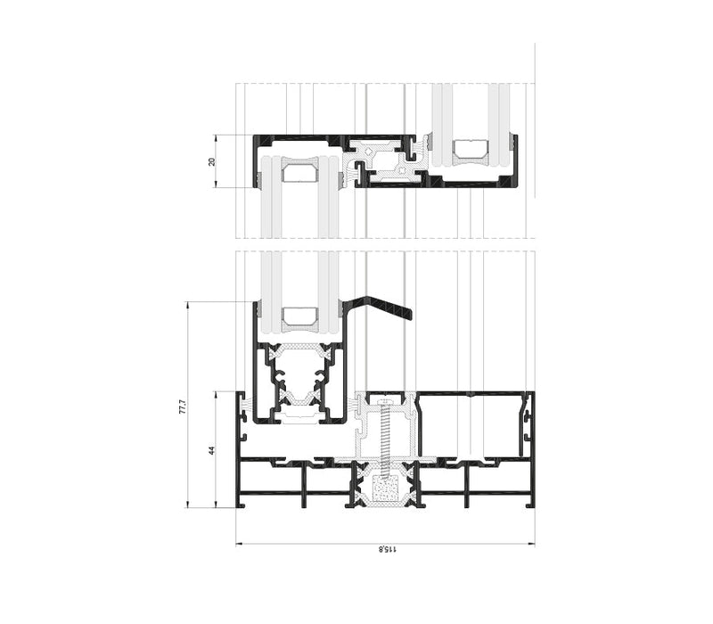 3 Panel / 20mm Aluminium Sliding Door / Cortizo Cor Vision