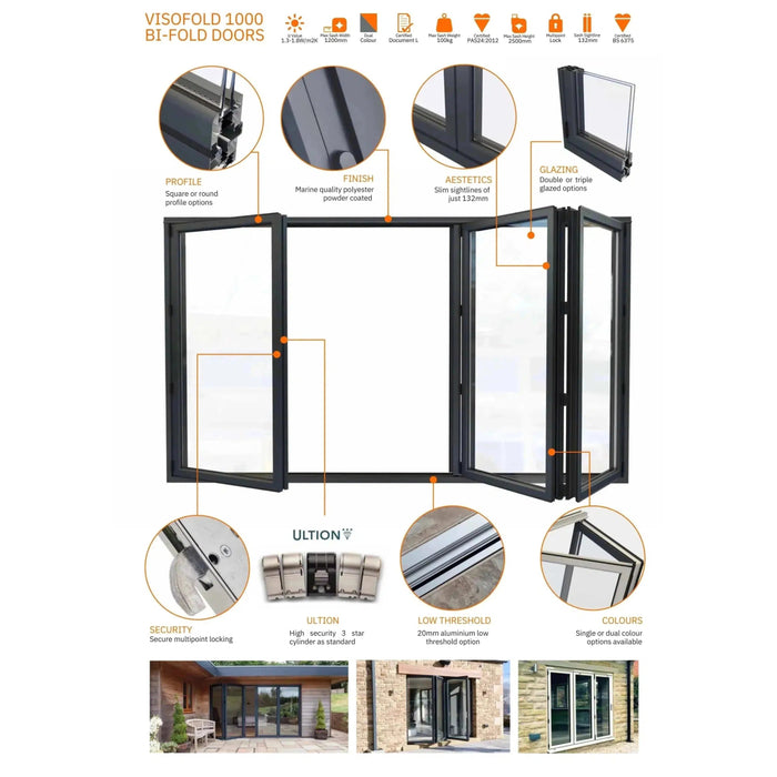 W2100mm x H2100mm Visofold 1000 Black Heritage Bifold Door - 2 sections - Home Build Doors