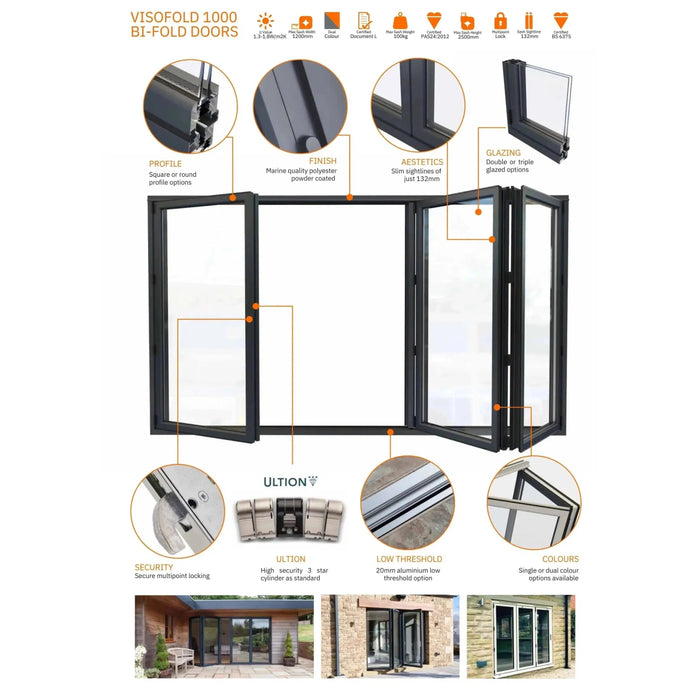 W2400mm x H2100mm Visofold 1000 Anthracite Grey Heritage Bifold Door - 3 sections - Home Build Doors