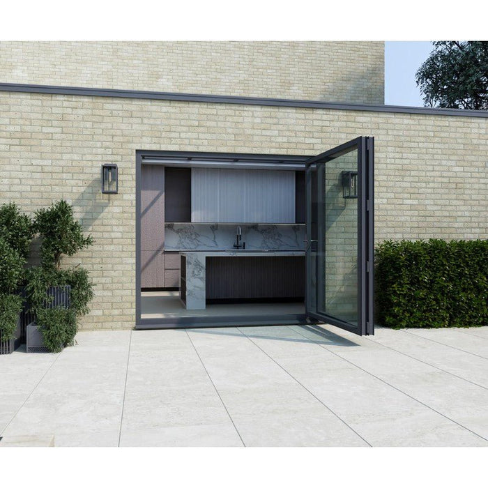 W2400mm x H2100mm Visofold 1000 Anthracite Grey on White Aluminium Bifold Door Smart System - 2 sections - Home Build Doors